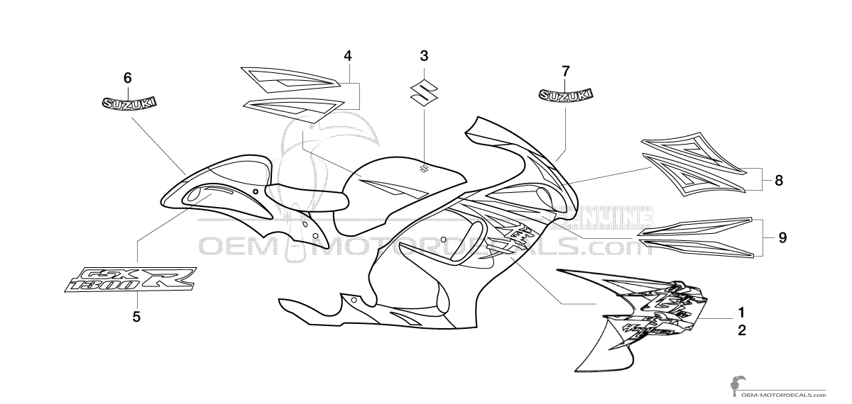 Stickers voor Suzuki GSX1300R HAYABUSA 2014 - Blauw • Suzuki OEM Stickers